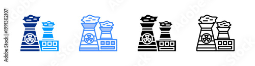 Nuclear Plant Multiple Style Icon Set Vector 