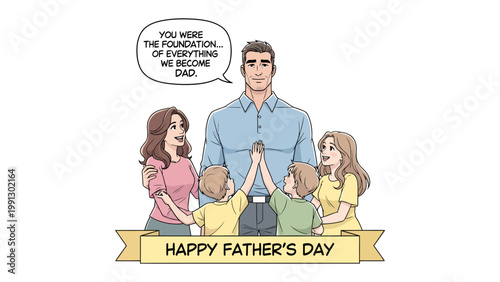 Father's Day Illustration: A heartwarming illustration showing a family celebrating Father's Day, expressing gratitude and love.