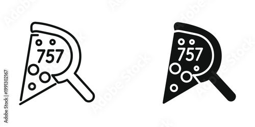 Dual style logo featuring a magnifying glass examining a pizza slice with the number 757