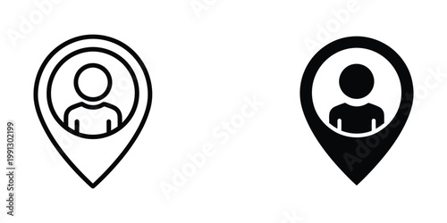 Comparison of outlined and filled location markers with silhouette icons inside