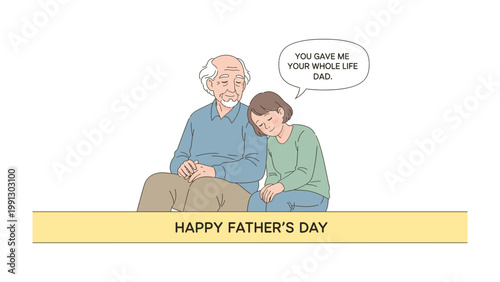 Father's Day Sentiment: An illustration portrays a heartwarming moment between father and daughter, conveying gratitude and appreciation. A visual for father's day concept.