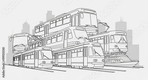 Monorail Train System in a City Skyline Illustration.
