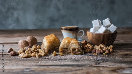 Coffee and Cookies on Wooden Table.