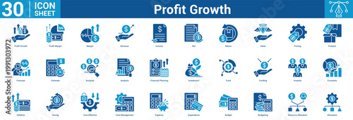 Profit Growth editable icon set vector illustration concept for business with icon of Profit Growth, Profit Margin, Margin, Revenue, Income, Roi, Return, Value, Pricing, Product, Forecast, Estimate.
