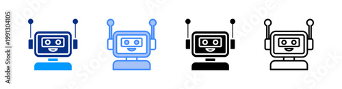 Bot Multiple Style Icon Set Vector 