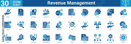 Revenue Management editable icon set vector illustration concept for business with icon of Revenue, Income, Profit Margin, Profit Growth, Margin, Roi, Return, Pricing, Product, Forecast, Estimate.