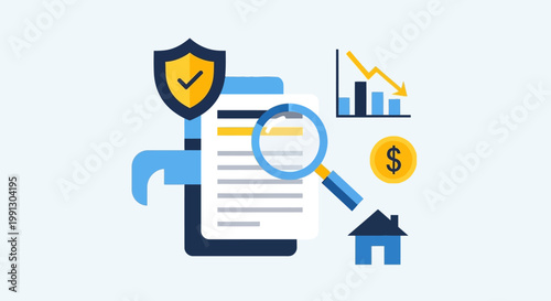 Business documents with security shield.