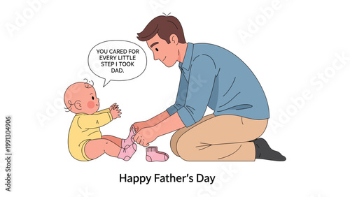 Father's day illustration: A tender moment unfolds as a father lovingly cares for his baby, demonstrating the strength of their bond and celebrating the joy of Father's Day. 