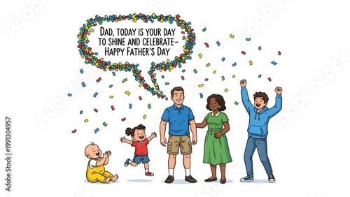 Family Father's Day Celebration: A heartwarming scene unfolds as a family joyfully celebrates Father's Day, their love and appreciation radiating through the vibrant hues and expressions of the image.