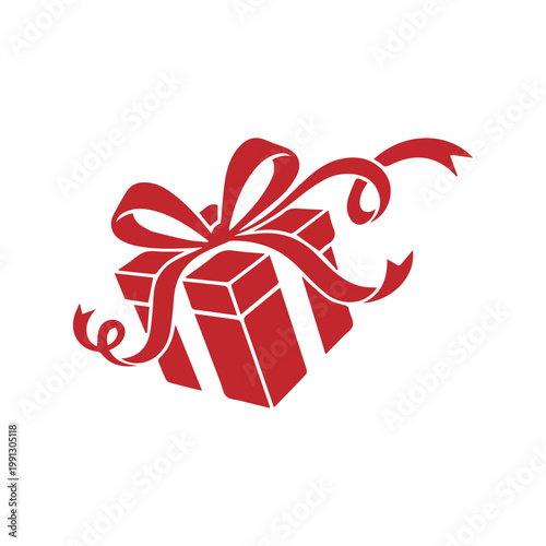 red gift box with ribbon and bow.