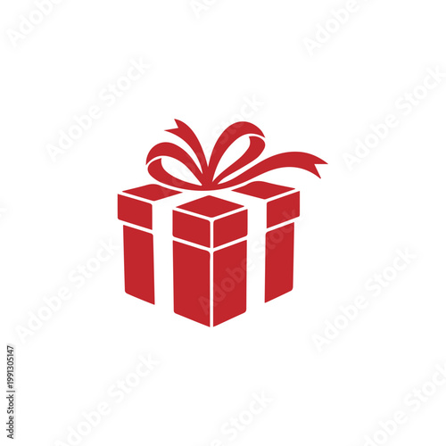 red gift box with ribbon and bow.