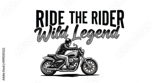 Motorcyclist Riding a Motorcycle with Text.