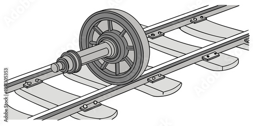 Industrial train wheelset and axle design on railway track illustration with rail car railroad transport mechanical industry engineering transportation component technology machinery