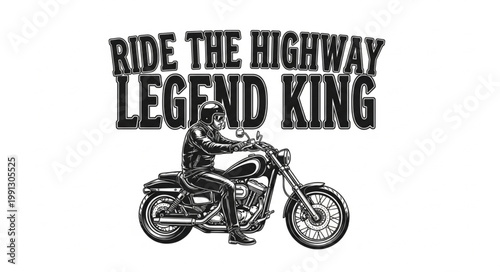 Motorcycle Rider Legend King Highway Graphic Design.