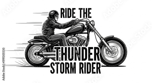 Motorcycle Rider on a Chopper Motorcycle.