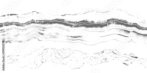 Abstract monochrome texture with flowing wavy distortion lines across the top and dense cracked, rocky patterns below, resembling eroded terrain or seismic layers, distressed grunge style background.