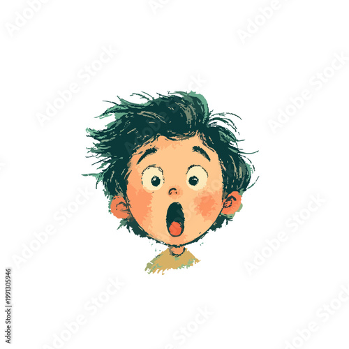Boy displays a shocked facial expression in this expressive digital portrait.