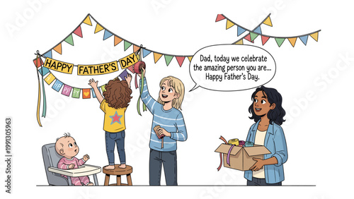 Celebrating Father's Day: A tender scene of a family preparing for Father's Day, filled with love and anticipation, creating an intimate moment of togetherness.