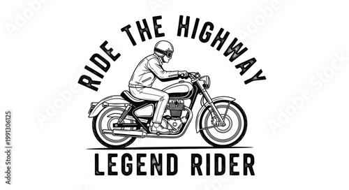 Motorcycle Rider on Highway Legend Rider Graphic.