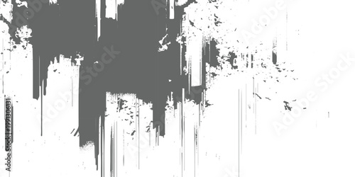 Abstract grunge texture with vertical streaks, rough paint drips, and distressed edges, monochrome grayscale, urban decay aesthetic, glitch-like composition, minimalist background.