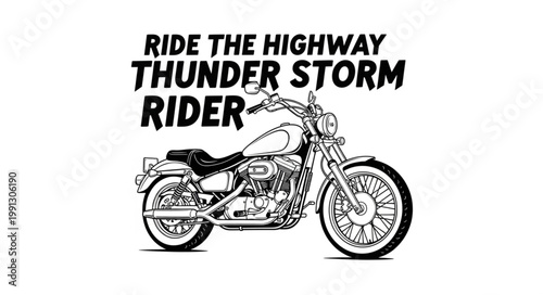 Motorcycle Rider on Highway Thunder Storm.