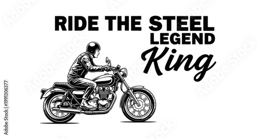 Motorcycle Rider on Vintage Bike with Text.