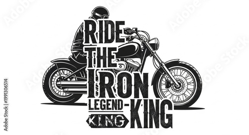 Motorcycle Rider on Vintage Bike with Text.