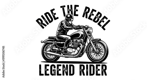 Motorcycle rider with text.
