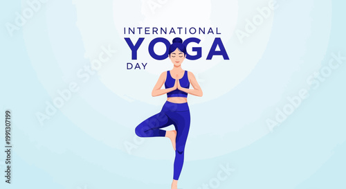 Woman practicing yoga tree pose for International Yoga Day celebration