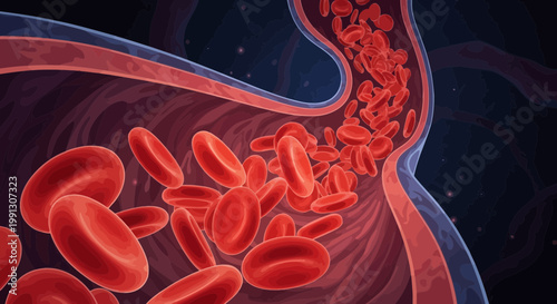 Red Blood Cells Flowing Through Artery - Medical Illustration