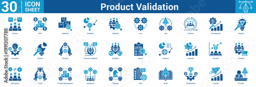 Product Validation editable icon set vector illustration concept for business with icon of Product, MVP, Validation, Validation, Validation, Lean, Lean, Iteration, Development, Creation, Innovation.