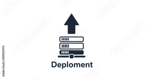 Deployment icon with upward arrow and progress bars, symbolizing growth and success