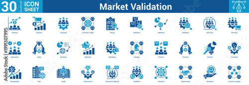 Market Validation editable icon set vector illustration concept for business with icon of Demand, Demand, Customer, Customer Target, Survey, Validation, Validation, Validation, Discovery, Potential.