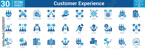 Customer Experience editable icon set vector illustration concept for business with icon of Customer, Customer Satisfaction, Customer Satisfaction, Customer Loyalty, Retention, Relationship, Channels.