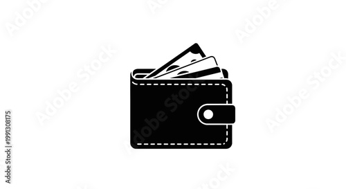 Black wallet with cash and credit cards, financial icon, money and payment symbol