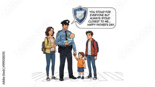 Billede på lærred Father's Day Dedication: A heartfelt illustration portraying a family's appreciation for a father figure in uniform
