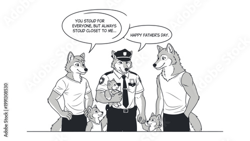 Furry Father's Day: A heartwarming depiction of a wolf family celebrating Father's Day. The family shows affection and gratitude in the presence of a father figure.