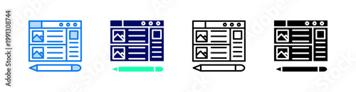 Blog Posts Multiple Style Icon Set Vector 
