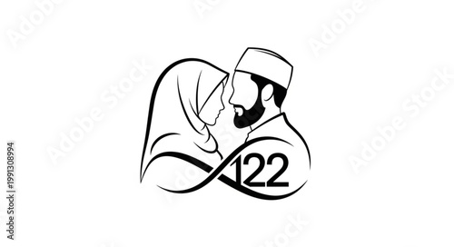 Muslim couple in love, embracing each other with an infinity symbol.