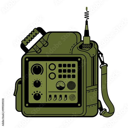 Military Portable Radio Communication Device Flat Vector Illustration