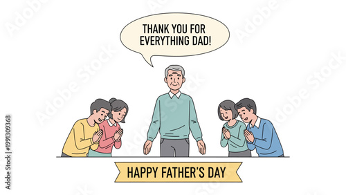 Father's Day Dedication: A heartfelt tribute unfolds as a father stands embraced by his family, expressing gratitude with a loving message during Father's Day.