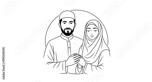 Muslim couple holding hands, symbolizing love and commitment in faith.