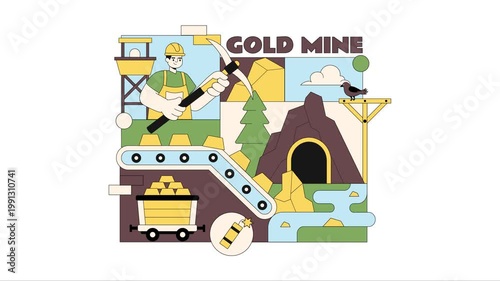 Animation of Gold Mine Vector Illustration