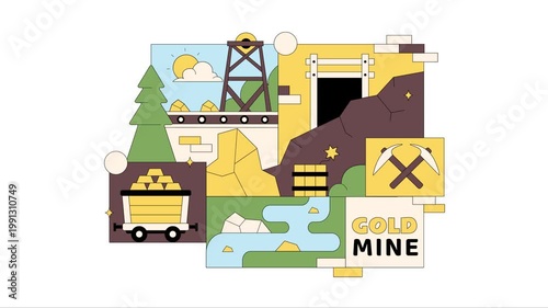 Animation of Gold Mine Vector Illustration
