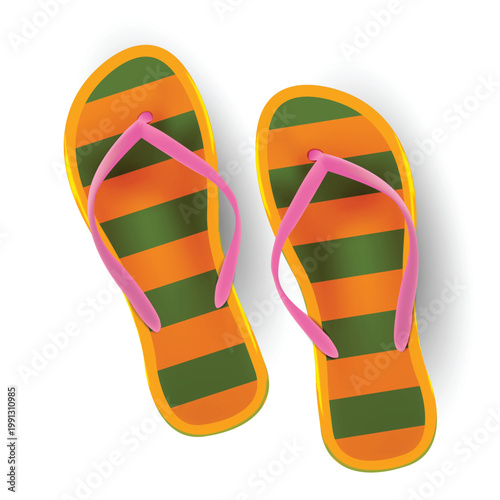 Flip Flops Illustration, Colorful Beach Sandals, Summer Vacation Footwear Design