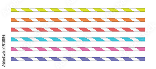 Colorful Striped Drinking Straws Set, Plastic Beverage Tubes, Summer Party Drink Accessories