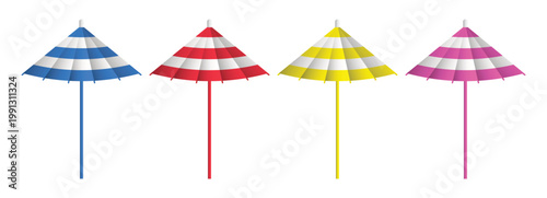 Striped Beach Umbrella Set Illustration, Colorful Parasol Collection, Summer Outdoor Shade Design