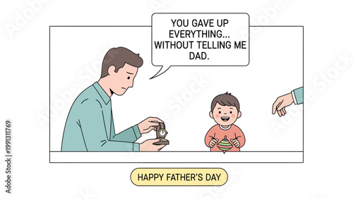 Father's Day Sentiment: A heartwarming illustration captures a tender moment between a father and son, symbolizing sacrifice and unwavering love, perfect for celebrating Father's Day.