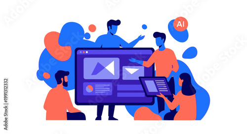 People Working on Large Computer.