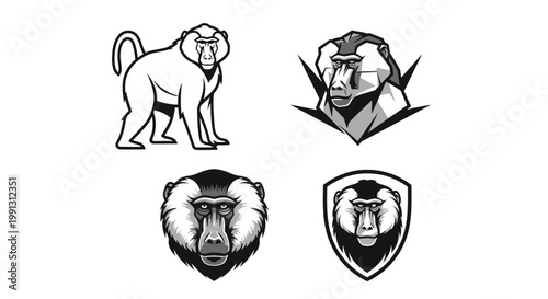 Baboon Illustrations - A Collection of Striking Black and White Designs.